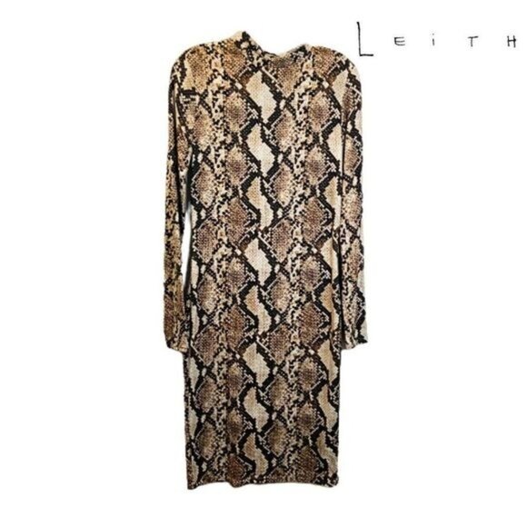 Leith Snake Print Long Sleeve Mock Neck Body-con Dress NWT - Picture 4 of 9
